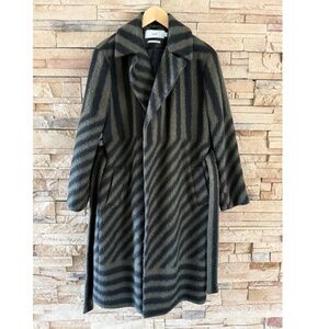 CLOSED Green and Black Striped Wool Bale Coat Size L